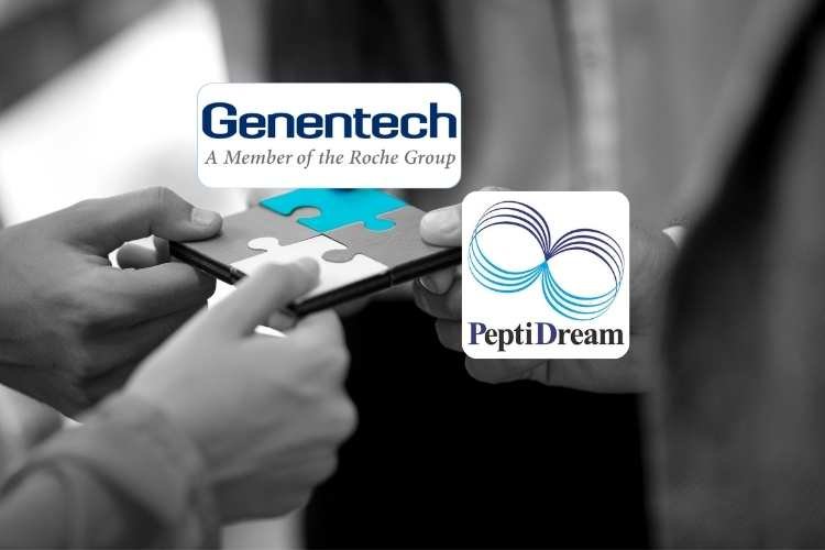 Genentech PeptiDream peptide deal, Peptide-radioisotope drug conjugates, Peptide discovery platform system, Genentech Roche radiopharmaceuticals, PeptiDream PDPS technology, Genentech cancer targets, PeptiDream milestone payments,